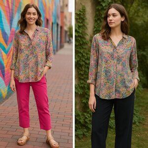 Sundance Women's Floral Blouse Small Painterly Pink Artsy Dopamine Whimsygoth